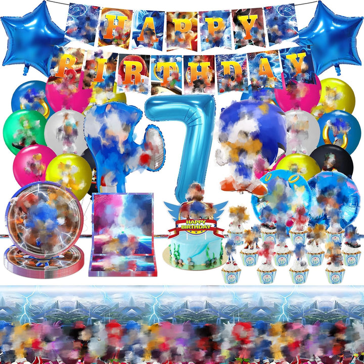 70 Stück Geburtstagsdeko Geburtstag Party Deko 7 Jahre Kindergeburtstag Partygeschirr Set Banner Bal