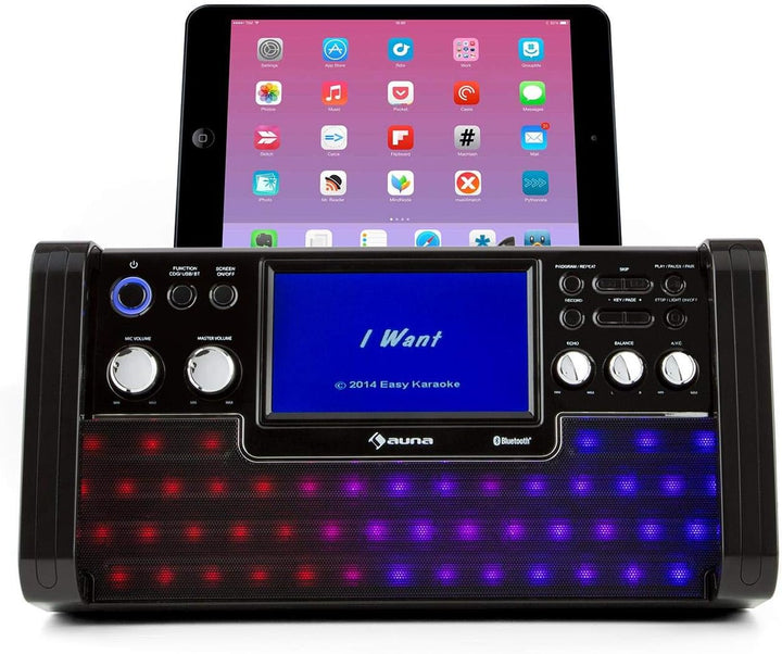 AUNA DiscoFever LED Edition - Karaoke Anlage, Karaoke Maschine mit Bluetooth, Karaoke Box mit 7" TFT