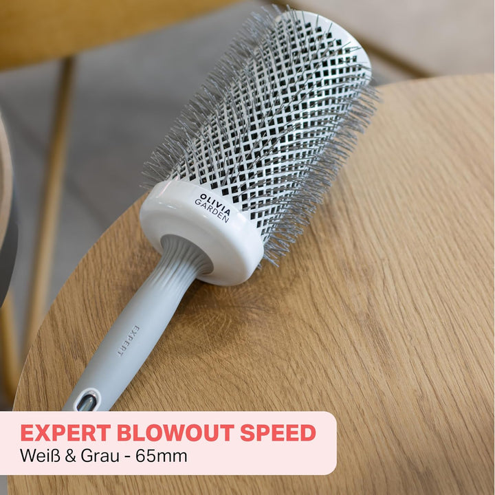 Olivia Garden Expert Blowout Speed – Weiss & Grau - 65 - Keramik-Rundbürste mit extra langem Barrel