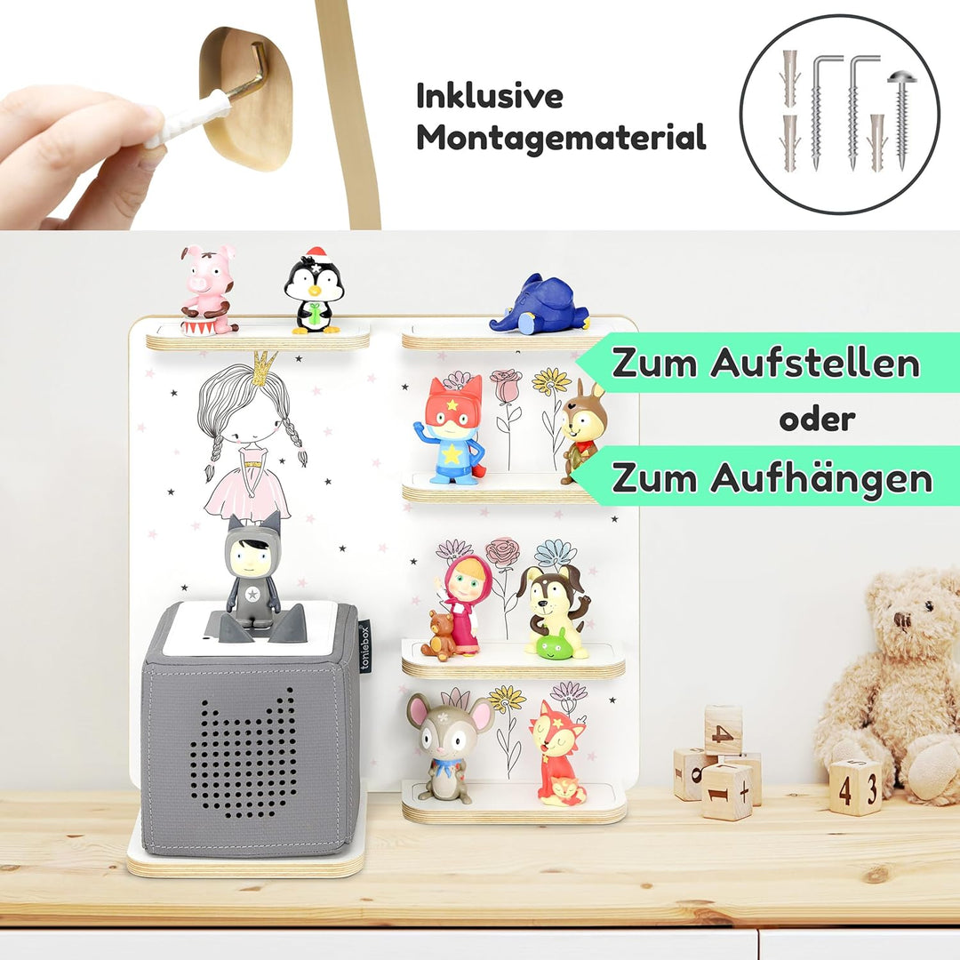 stadtecken Holzregal für Musikbox – Passend für Toniebox & ca. 35 Tonies | Perfekte Aufbewahrung für