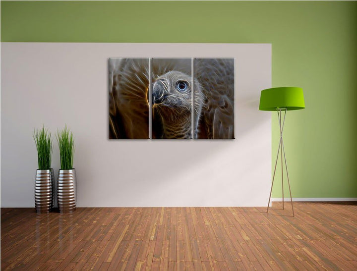 aussergewöhnlicher Geier NewArt 3-Teiler Leinwandbild 120x80 Bild auf Leinwand, XXL riesige Bilder f