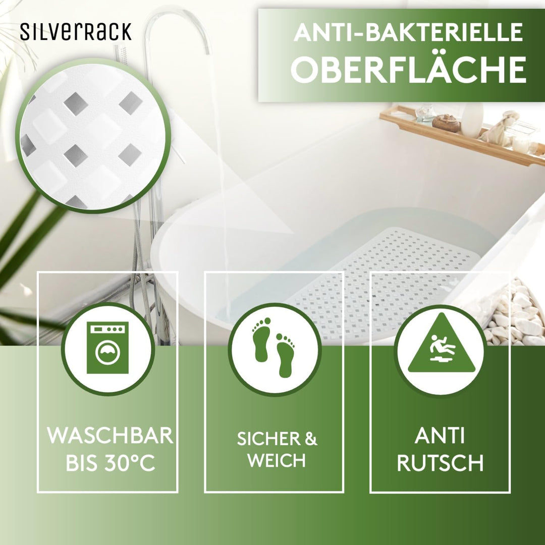SilverRack Badewannenmatte 88x40 cm (Weiss RAUTEN) - Antirutschmatte Badewanne BPA frei für Kinder u