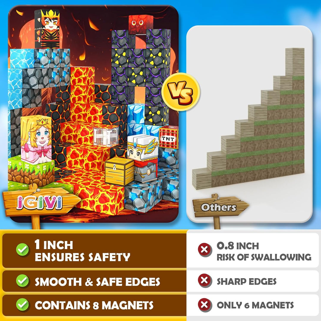 Magnetblöcke - Build Mine Magnet World Lava Valley Set, 2.5 cm Magnetischer Würfel, Bauspielzeug für