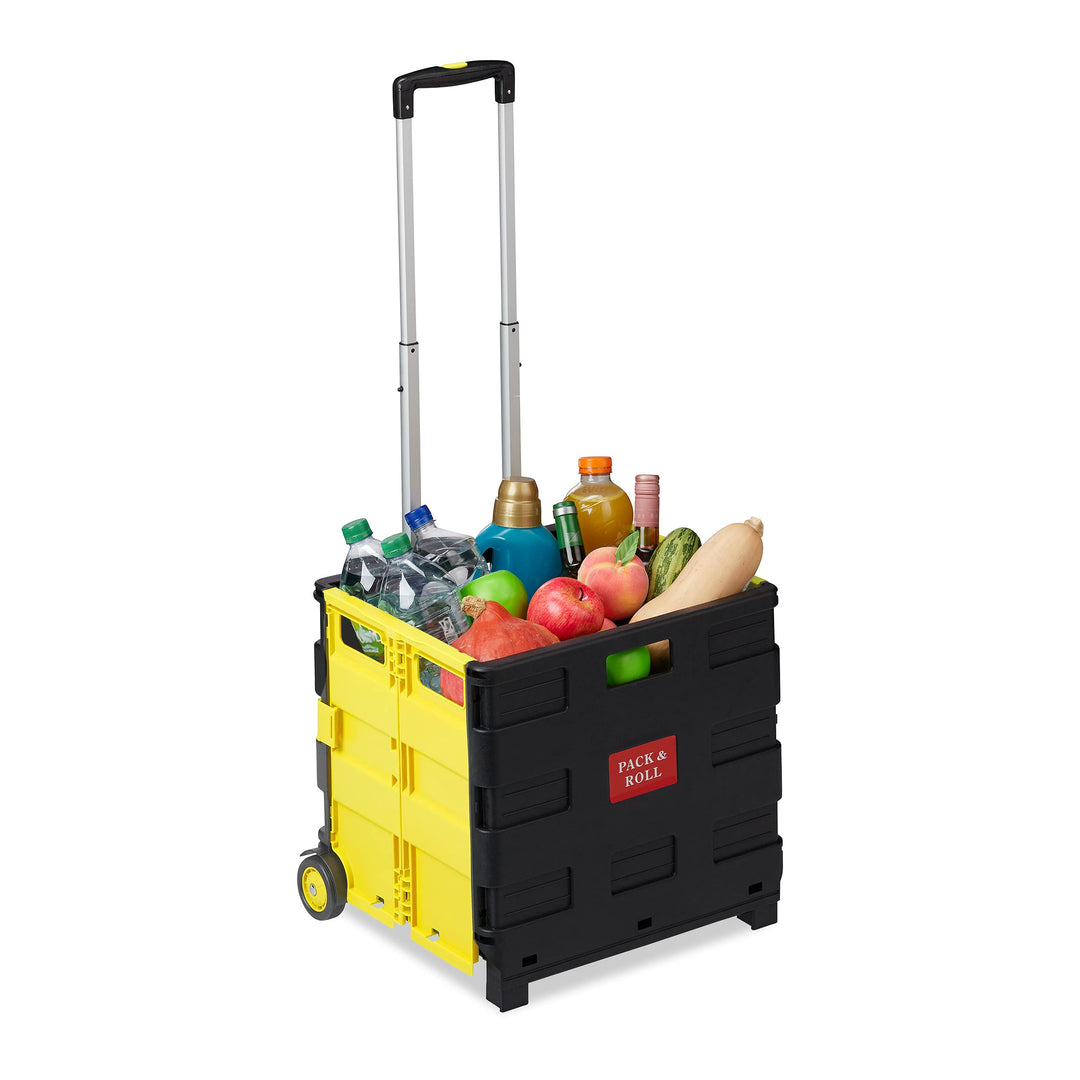 Relaxdays Einkaufstrolley klappbar, Teleskop-Griff, 2 Gummi Rollen, bis 35 kg, Shopping Trolley, Alu