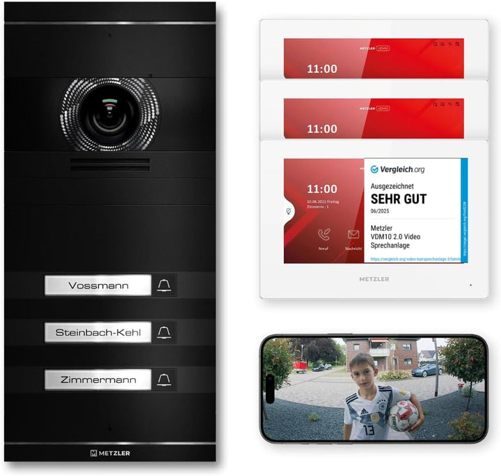 Metzler VDM10 2.0 Video Sprechanlage Komplett Set mit austauschbarem Namensschild - Anschluss LAN/PO