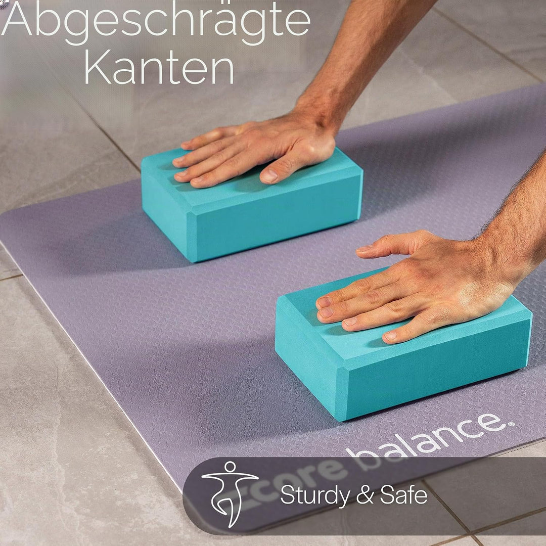 Core Balance Yoga Blocks im Doppelpack & GRATIS Yoga-Gurt, 2 STK. Eva Schaumstoff-Blöcke, robust & l