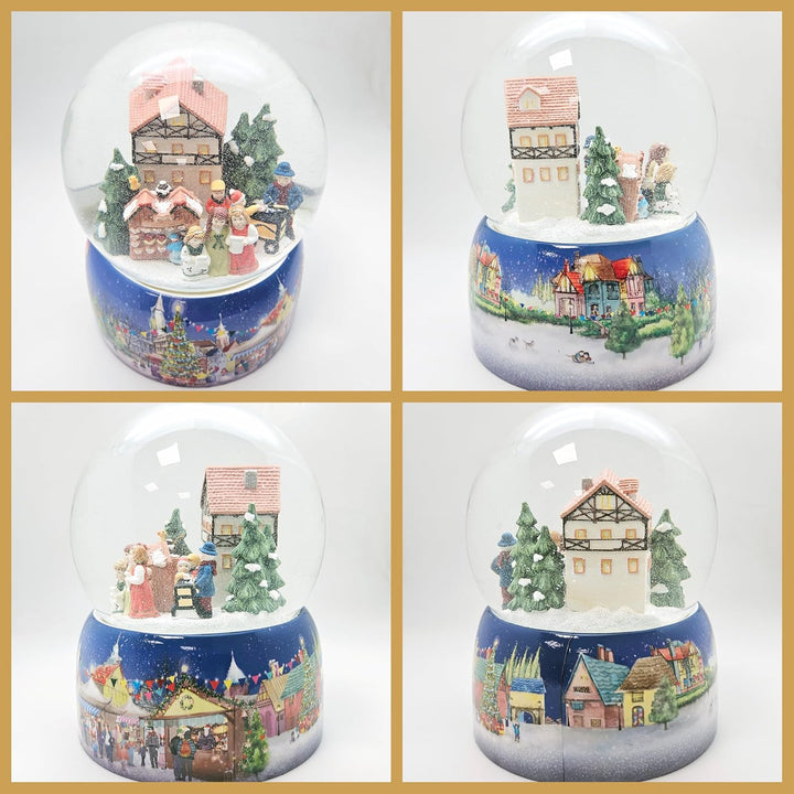 Schneekugel Weihnachten Spieluhr | Mega Schneekugel Nostalgischer Weihnachtsmarkt | mit Musik Winter