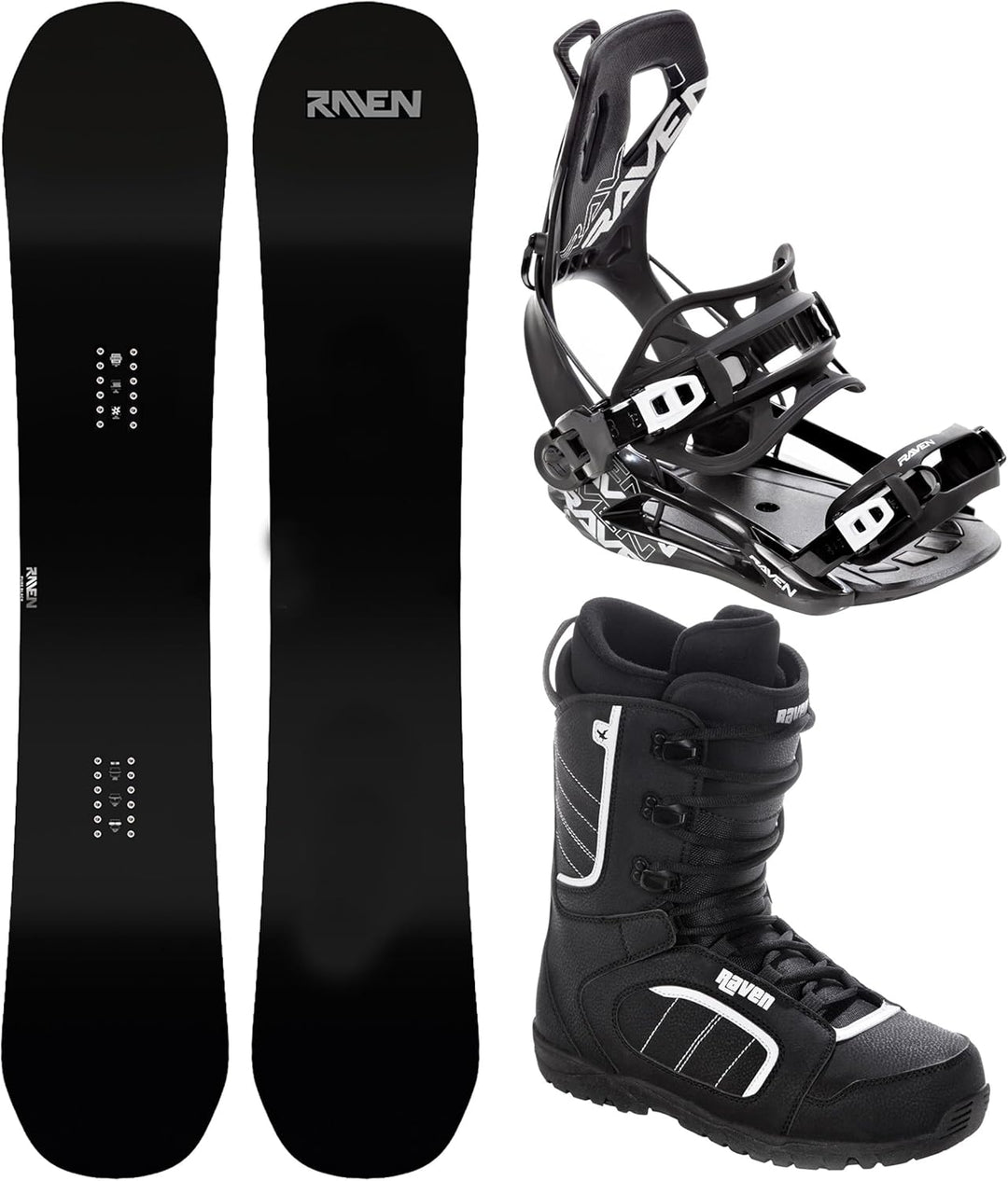 RAVEN Snowboard Set: Raven Pure Black + Bindung Raven Fastec FT360 Black oder Lemon + Boots Target S