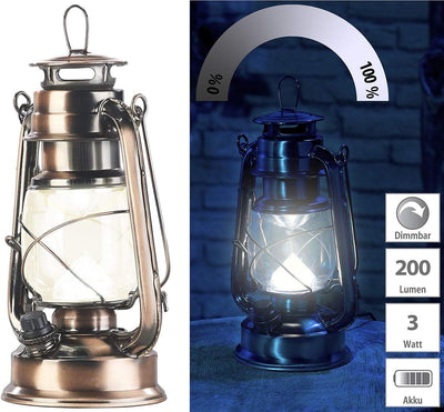 Lunartec LED Akkuleuchte: Ultra helle LED-Sturmlampe mit Akku, 200 Lm, 3W, warmweiss, bronze (Latern