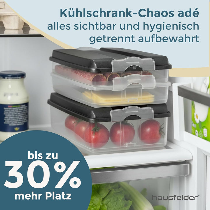 Hausfelder Aufschnittboxen Set 3x 2,3 l + 3x 1,5 l, Anthrazit | Stapelbare Aufschnittboxen mit Decke