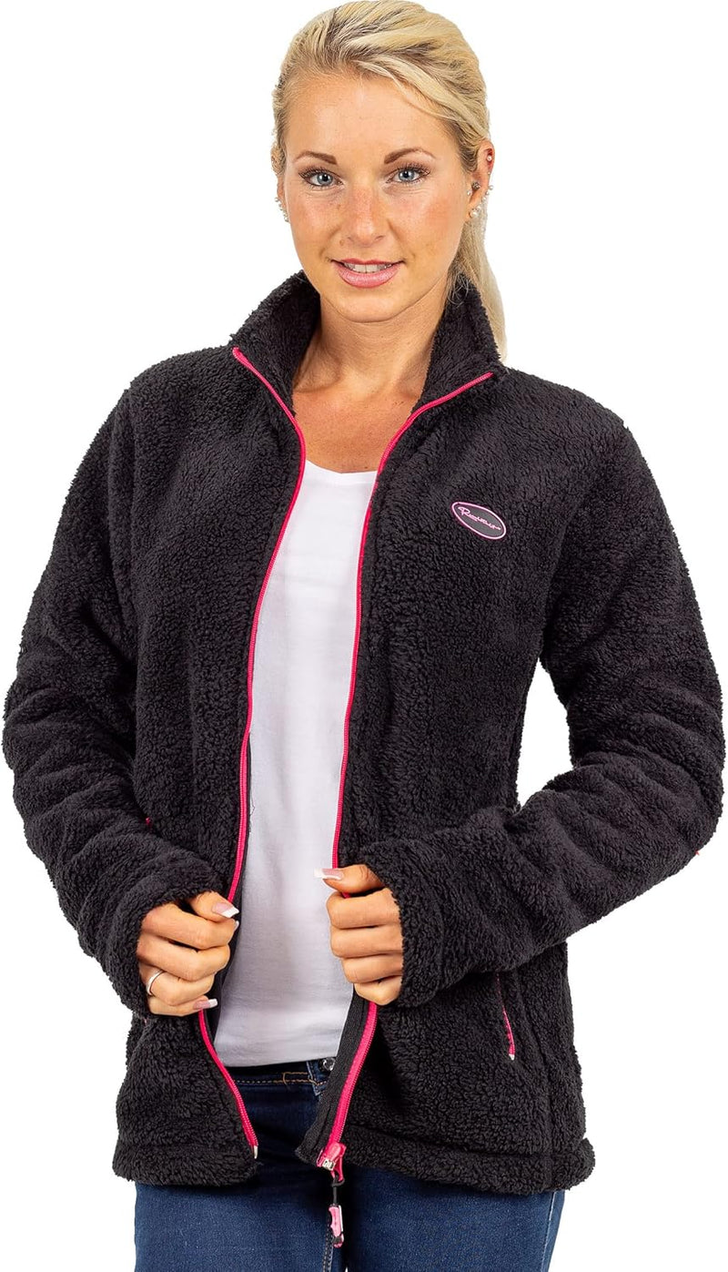 Reichstadt Damen Fleecejacke extra lange Ärmel Kuschelig 4XL Schwarz, 4XL Schwarz