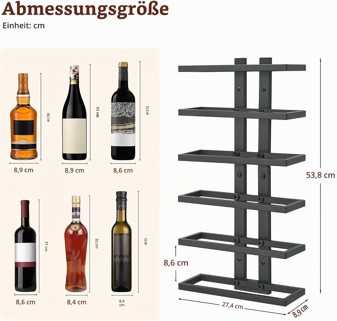 FAVOOSTY Weinregal Wand, Flaschenhalter, Flaschenregal mit 6 Ebenen, Metall Weinregal Hängend Weinfl