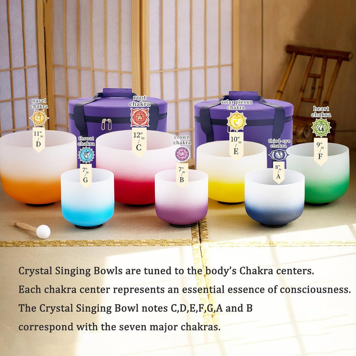 Hye-eun Kristall Klangschale, 432hz Farbverlauf klangschalen Set 7 chakren 7-12 Zoll Crystal Singing