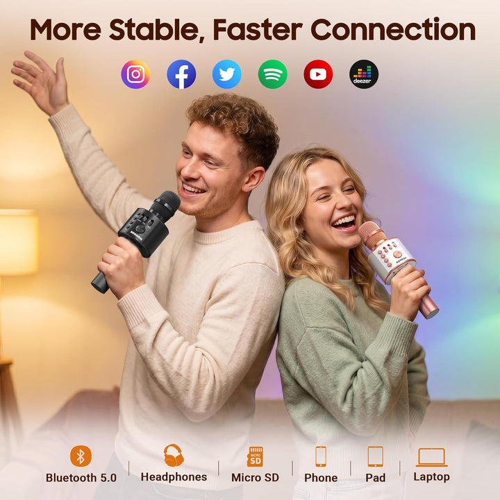 Bluetooth Karaoke Mikrofon Kinder, BONAOK Drahtlose Dynamisches Mikrofon mit Lautsprecher, Familie P