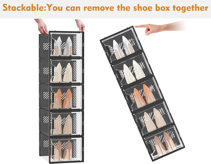 Schuhboxen Stapelbar Transparent, 12er Pack Schuhkarton mit Deckel, Schuhaufbewahrung für Stöckelsch