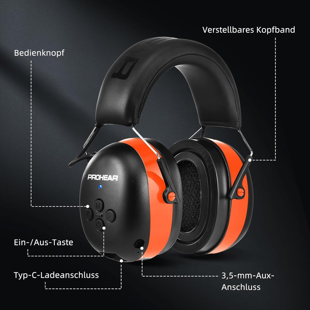 037 Gehörschutz mit Bluetooth, BT 5.3-Technologie Kopfhörer mit Eingebautem Mikrofon und Lärmreduzie