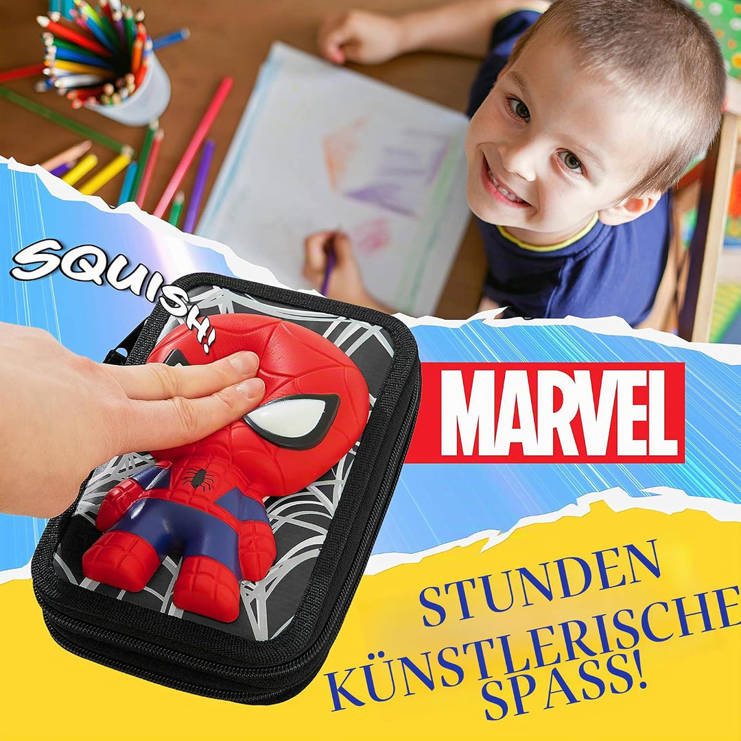 Marvel Federmäppchen für Jungen, Federmäppchen, Fächer, gefüllt, für Schule, Filz, Buntstift, Gesche
