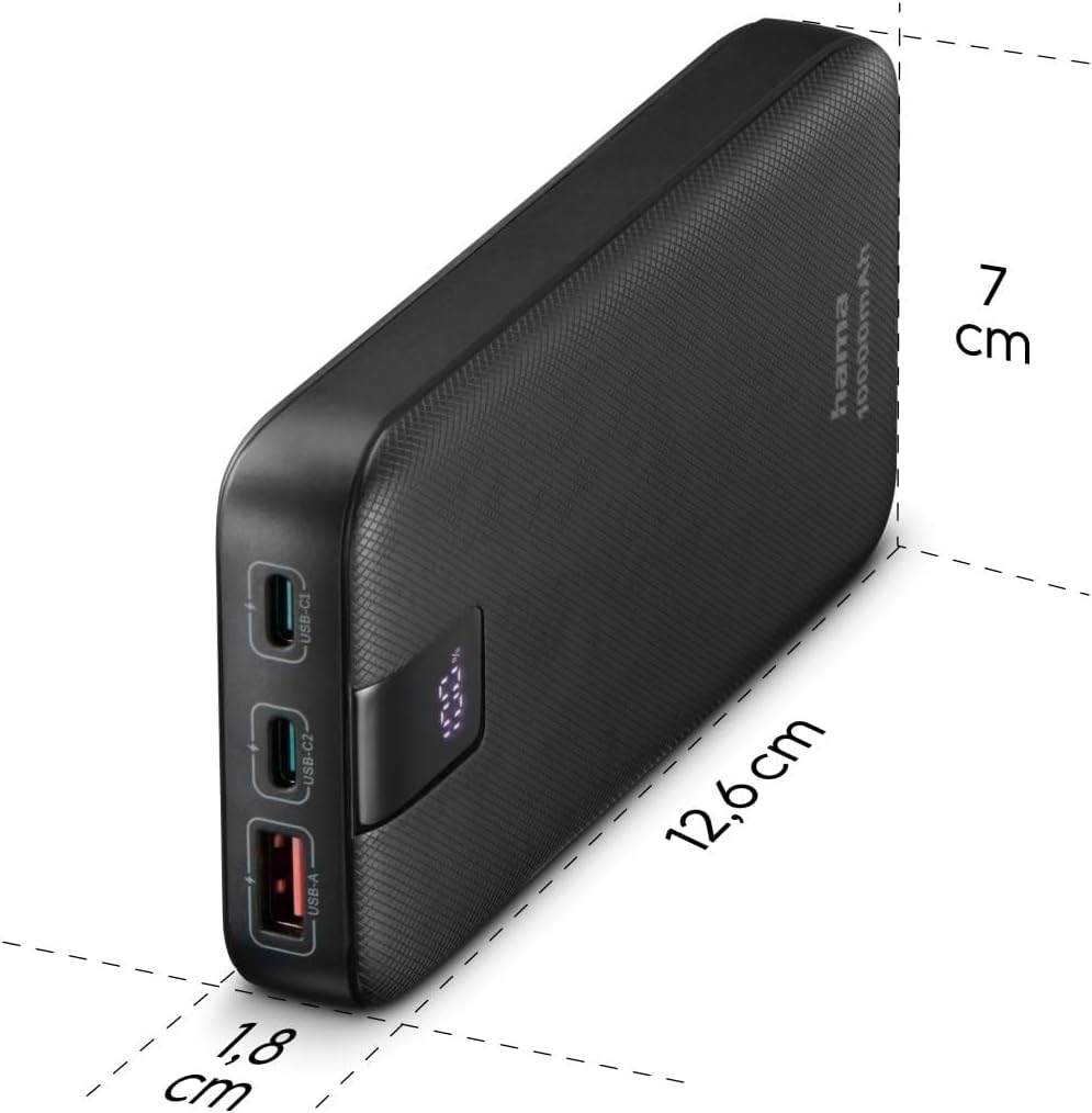 Hama Powerbank PD 10 10000mAh (externer Akku mit 2X USB C + 1x USB A, Power Pack Zertifiziert, Schne