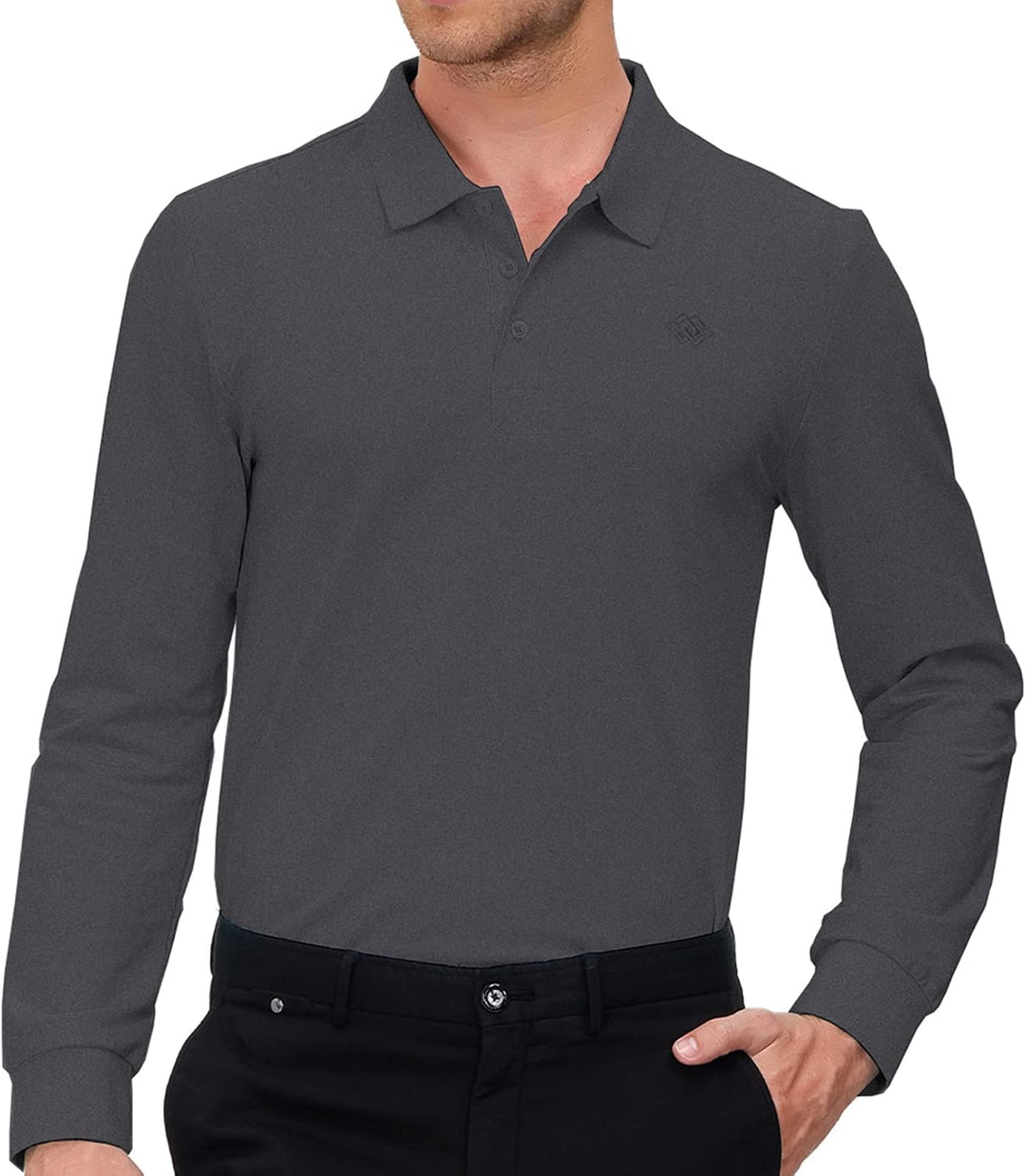 MoFiz Herren Poloshirt Langarm Baumwolle Polohemd Freizeit Polo Golf Wintershirts mit Kragen, Dunkel