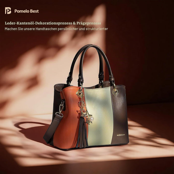 Pomelo Best Damen Handtasche mehrfarbig gestreift Umhängetasche in schöner Farbkombination mit mehre