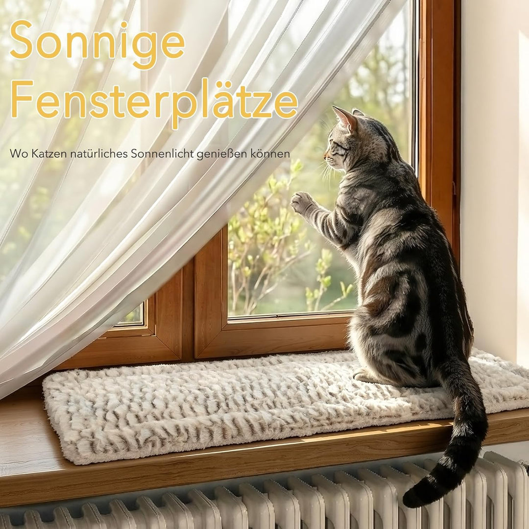 Mora Pets Fensterliege Fensterbrett für Katzen, Selbstwärmend Katzenbett Fensterbank, Flauschig & We