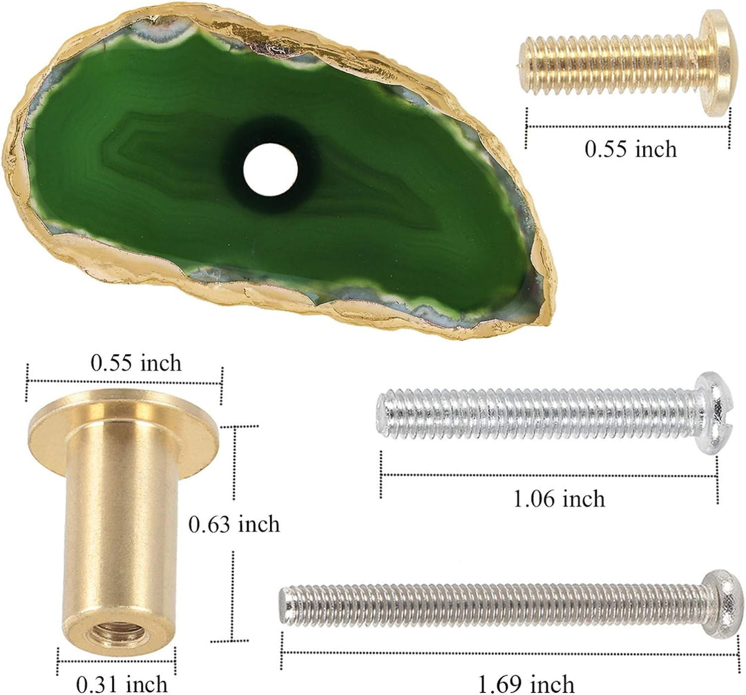 KYEYGWO 4 Stück Grün Achat Scheiben Möbelknöpfe mit Schraube, Unregelmässig Messing Schubladenknöpfe