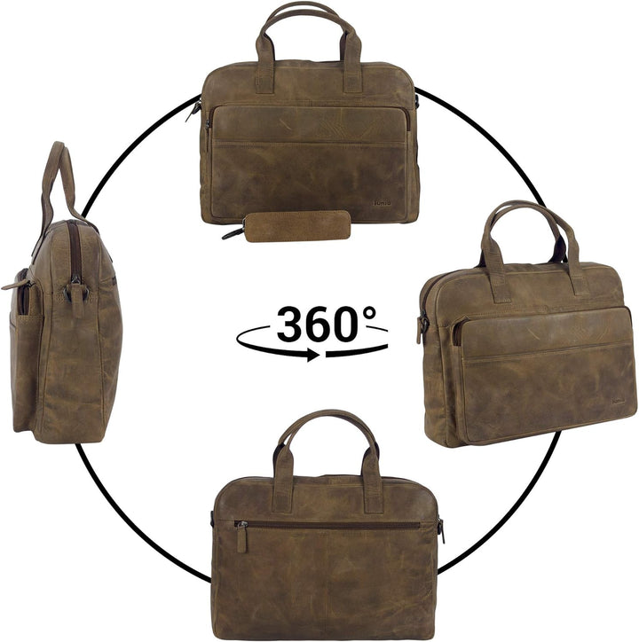 Sunsa Herren Leder 15 Zoll Laptop Tasche. Hell braune Business Aktentasche. Grosse Handtasche. Vinta