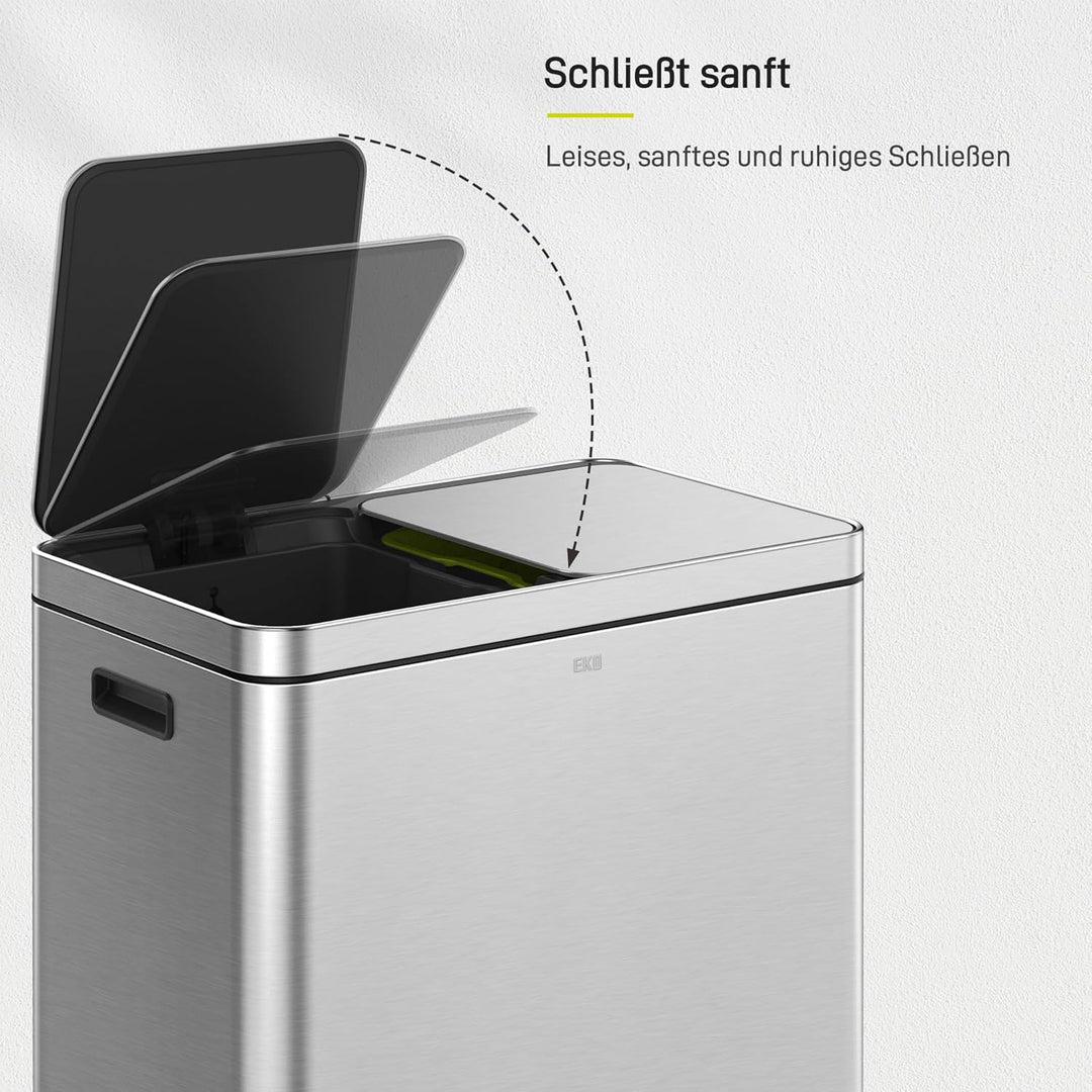 EKO Edison Mülleimer 2 Fächer, 2 x 30 l, Tretmülleimer Küche mit doppeltem Inneneimer, inkl. 20 Müll
