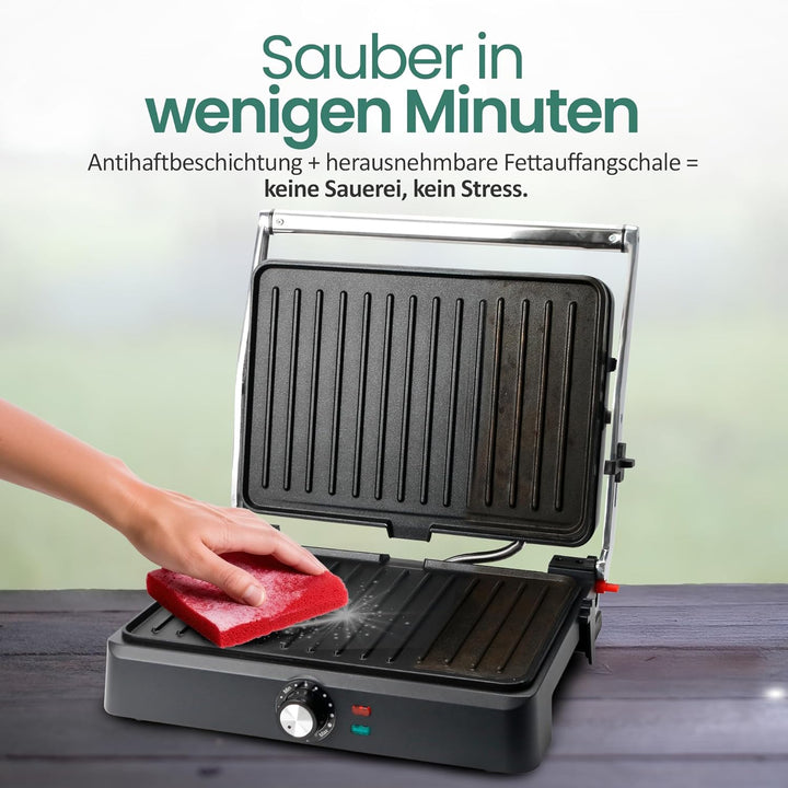 EMERIO Kontaktgrill Panini Grill Sandwichmaker Tischgrill | Grillfläche 34x24cm | antihaftbeschichte