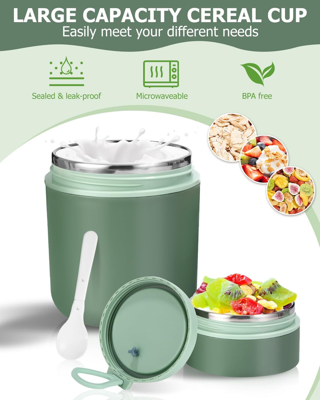 Müslibecher 530ml+180ml,Joghurtbecher to Go Kinder mit Löffel,Müsli Cup to Go Becher, Auslaufsichere