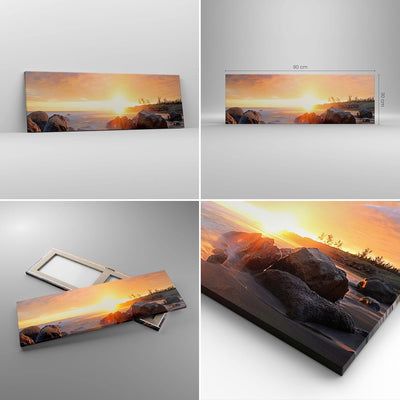 Panorama Bilder auf Leinwand Meer Strand Felsen Leinwandbild 90x30cm Wandbilder Dekoration Wohnzimme