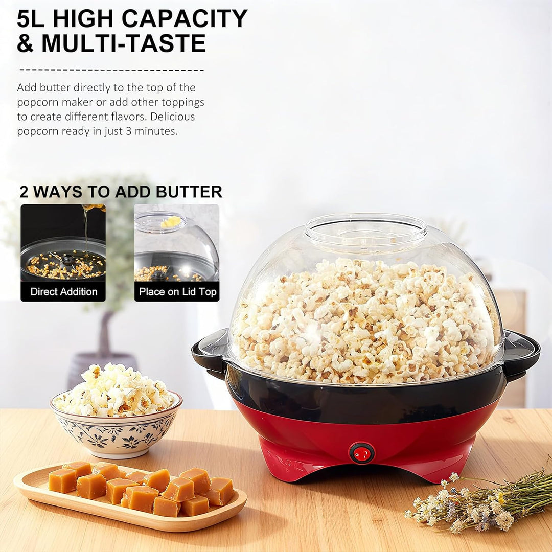 Cozary Popcornmaschine,5L Popcorn-Maker Gross für Zuhause für Zucker, Öl, Butter, mit Abnehmbarer He
