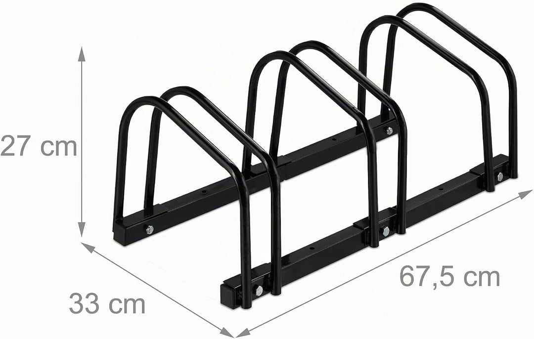 Relaxdays Fahrradständer, für 3 Fahrräder, aus Metall, mit Montagematerial für Boden, HxBxT: 27 x 67
