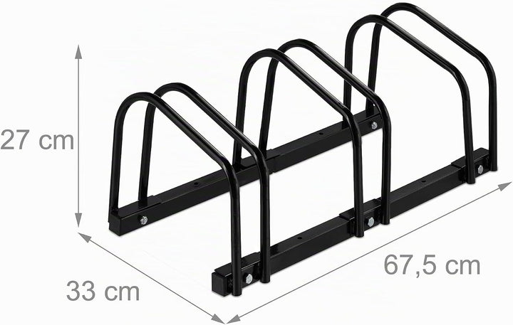 Relaxdays Fahrradständer, für 3 Fahrräder, aus Metall, mit Montagematerial für Boden, HxBxT: 27 x 67