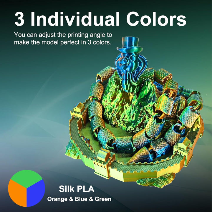 ERYONE Tri Color Silk PLA Filament 1.75mm, 3D Printer Filament PLA +/-0.03mm 1KG/Spool, Silk Orangef