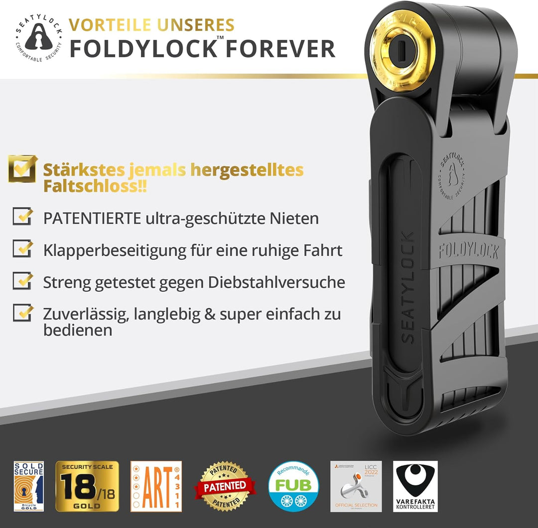 FoldyLock Forever Fahrradschloss mit Schlüssel – Patentiertes Faltschloss mit Halterung - Testsieger