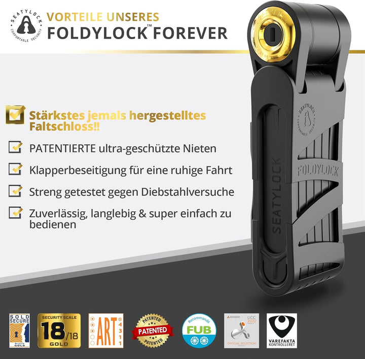 FoldyLock Forever Fahrradschloss mit Schlüssel – Patentiertes Faltschloss mit Halterung - Testsieger