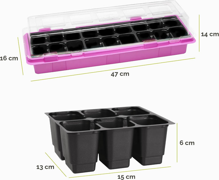 Mini Gewächshaus Anzuchtkasten Pflanzen im Innenbereich Anzuchttöpfe GD-0043 (47x16 cm; Rosa, 10 Stü