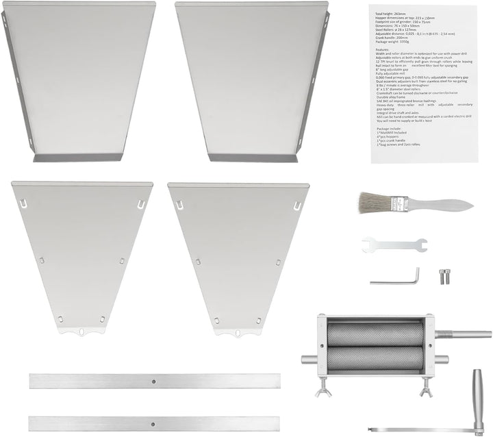Manuelle Getreidemühle 4L Schrotmühle, Obstmühle Edelstahl Schrotmühle für Getreide Haferquetsche Fl