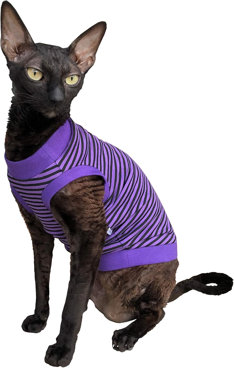 Kotomoda CAT WEAR Baumwoll T-Shirt Lila - Schwarze Streifen (S) S Multi, S Multi