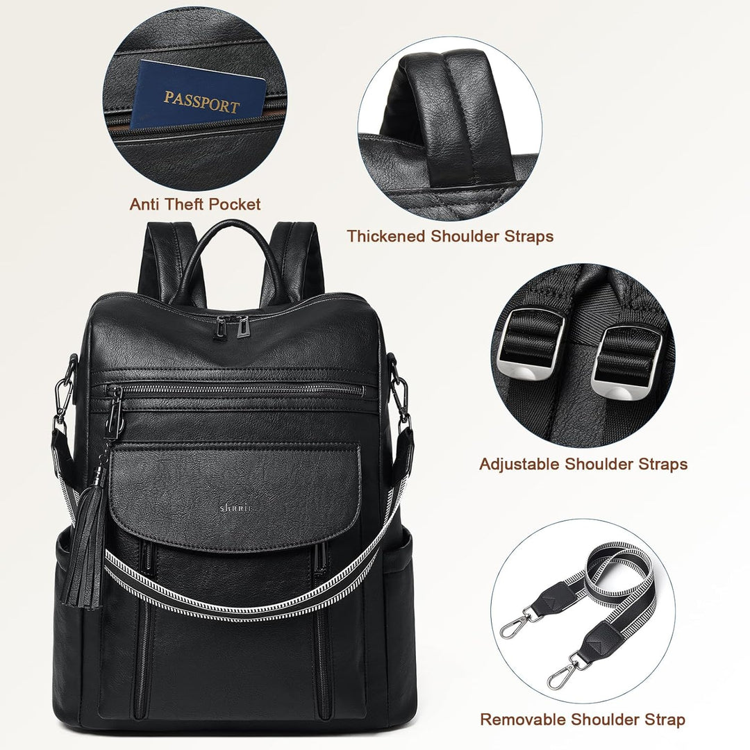 Shrrie Laptop-Rucksack für Damen, 15,6 Zoll Reise-Rucksack aus Leder, Handgepäck-Rucksack Computerta