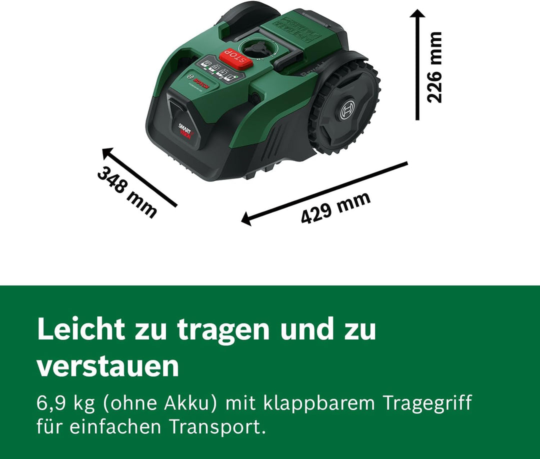 Bosch Akku-Mähroboter VISIMOW18V-200 (für Rasenflächen bis 200 m², Schnittbreite: 18 cm, Schnitthöhe