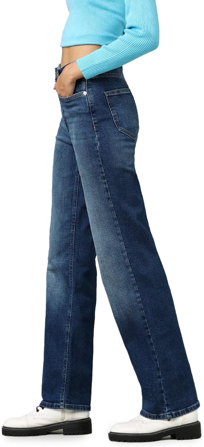 ONLY Female Jeans mit weitem Bein ONLJUICY Hohe Taille Weiter Beinschnitt Jeans 28W / 32L Dark Blue