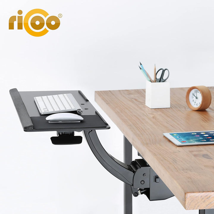 RICOO Tastaturschublade Ergonomisch Universal, Unter Schreibtisch Ausziehbar Schwenkbar Neigbar Tast