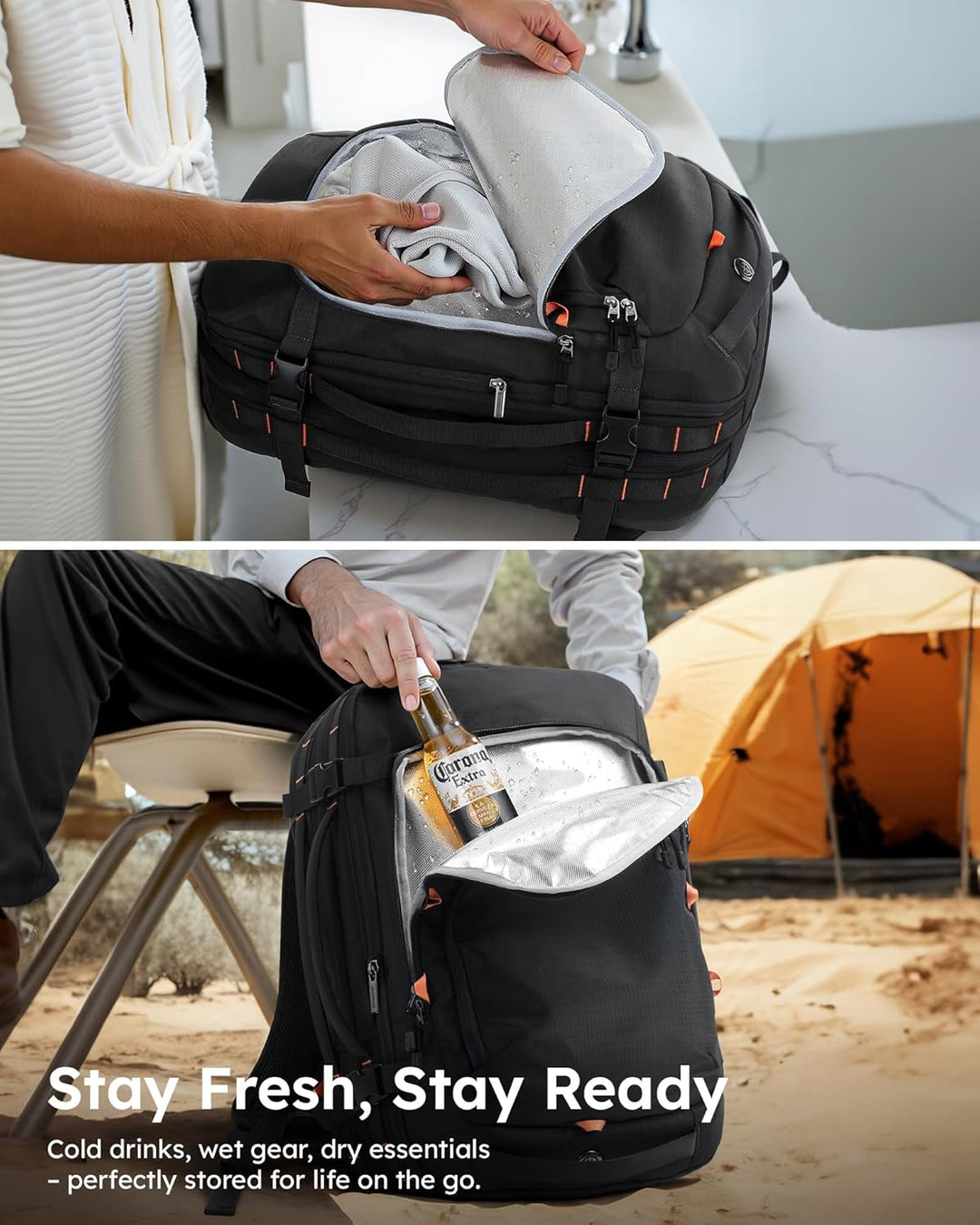 Tolaccea Reiserucksack, Handgepäck Flugzeug, TSA Freundlich Handgepäck Rucksack 35L-45L, Travel Back