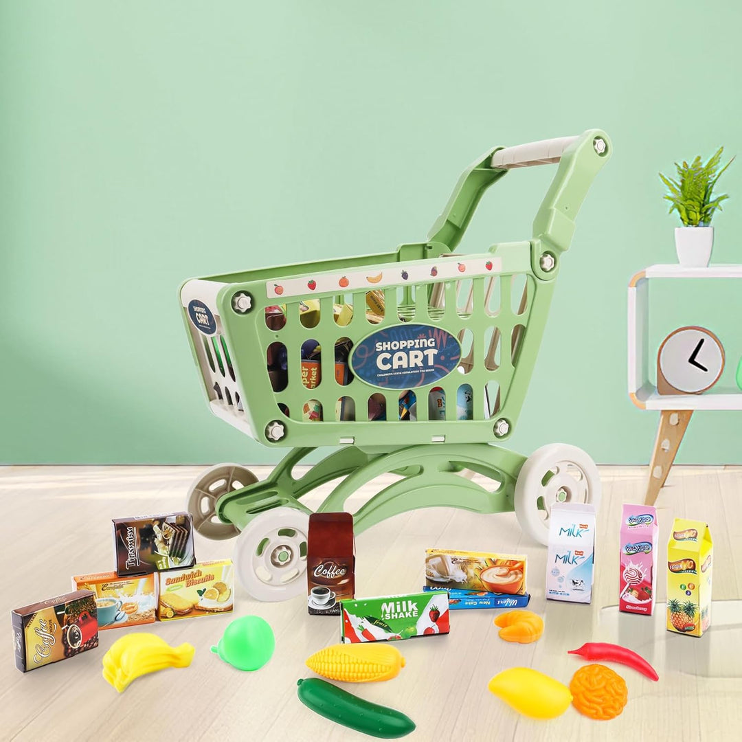 deAO Kinder Einkaufswagen Wagen für Lebensmittel Kleinkinder 65 Lebensmittel Obst Gemüse Pretend Pla