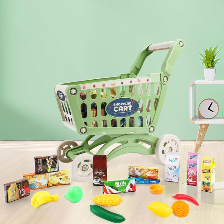 deAO Kinder Einkaufswagen Wagen für Lebensmittel Kleinkinder 65 Lebensmittel Obst Gemüse Pretend Pla