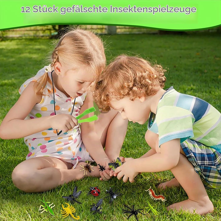 Entdecker Set für Kinder ab 4, 17 Stück Forscherset für Kinder, Insektenbox mit Drehbar Lupe, Kinder