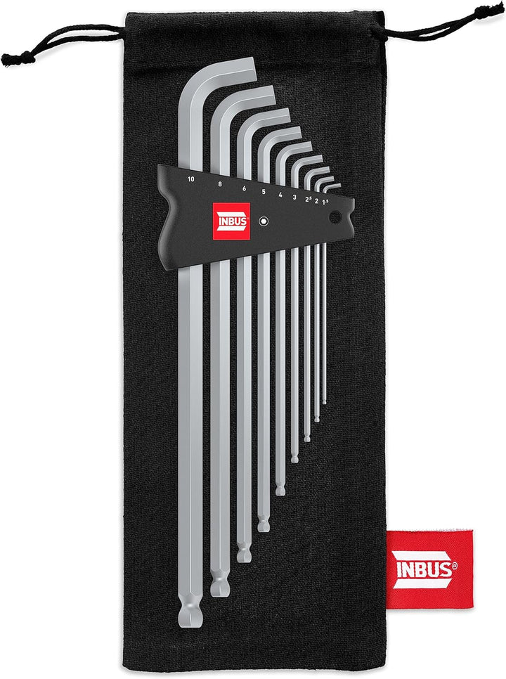 INBUS® 70211 Winkelschraubendreher Set 9tlg, 1.5–10mm, mit 100° Winkel & Kugelkopf — Made in Germany