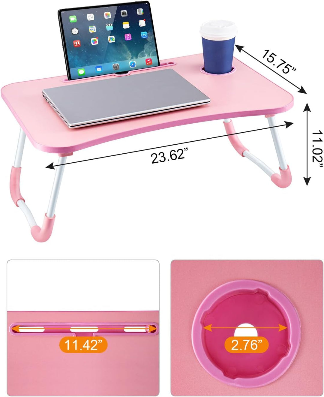 Laptoptisch Betttablett Tablet-Ständer & Becherhalter – Laptop Tisch für Bett, Sofa & Boden (60 x 40